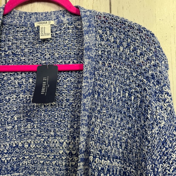 Forever 21 Blue Black Striped Open Front Knit Cardigan M NWT Casual Cozy Relaxed - Picture 6 of 14